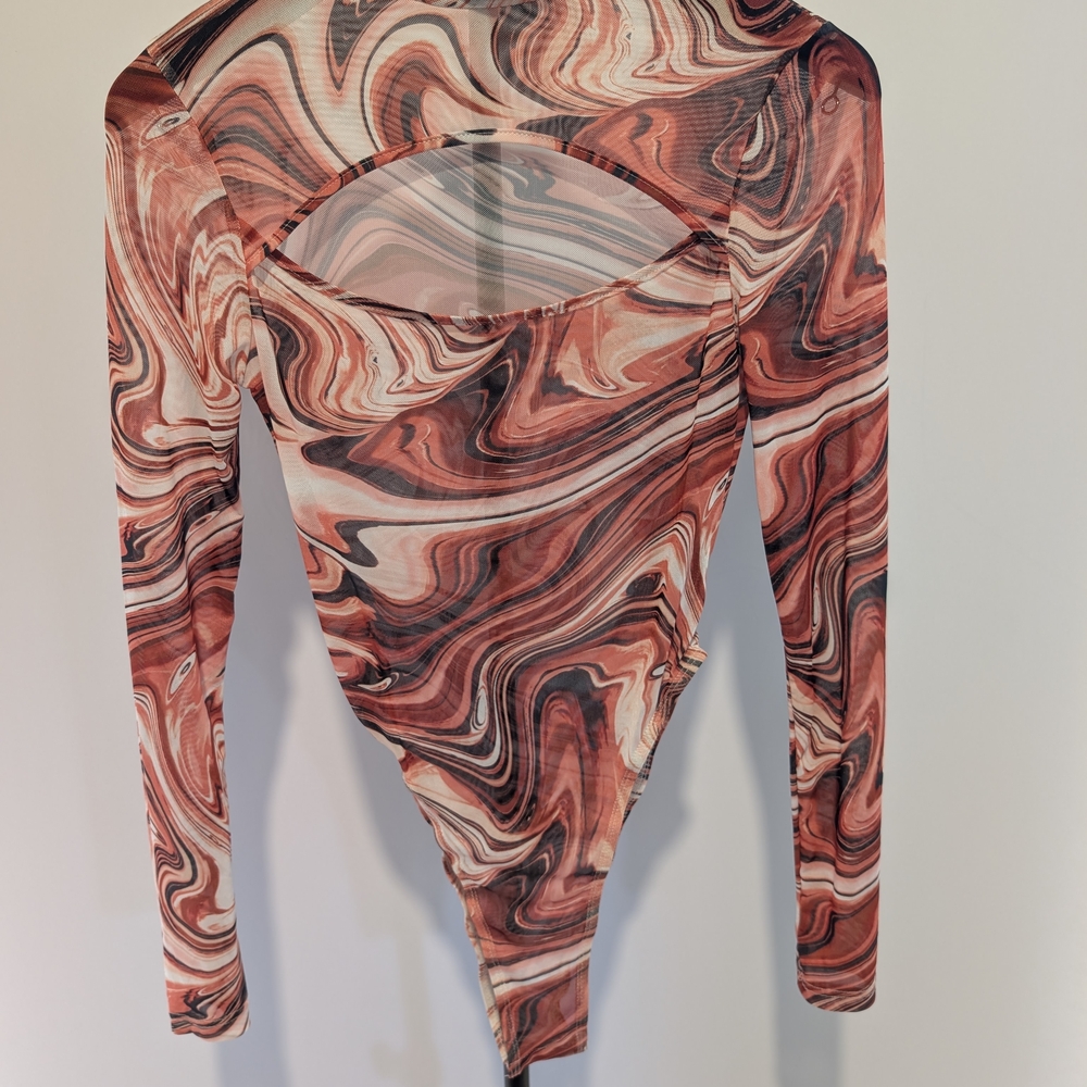 Y2K Retro Festival Women's Swirl Pattern Long Sleeve Bodysuit